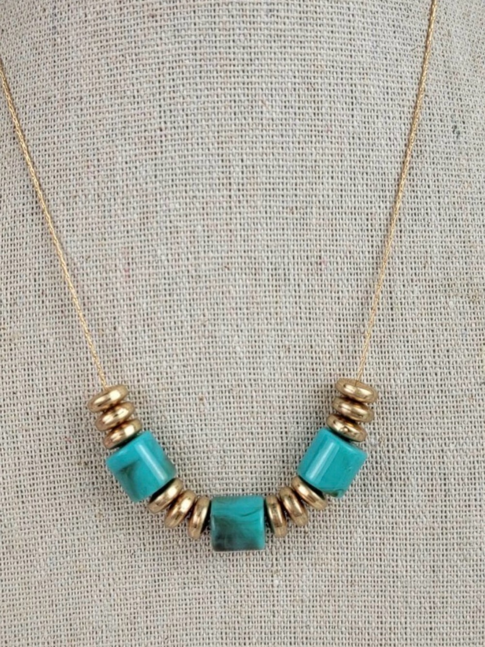 Plunder Design Arabella Turquoise Cylinder Bead Gold Necklace - Picture 3 of 3